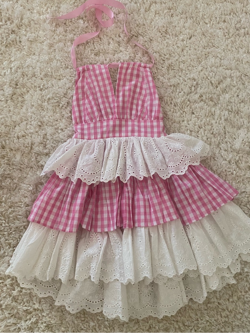 Sugar Thrillz Pink & White Gingham Ruffle Halter Dress